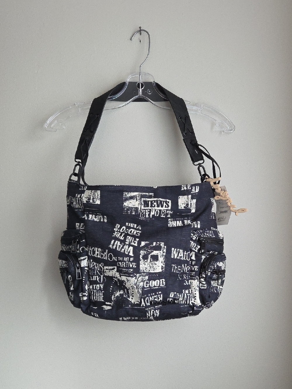 Cross Body Shoulder Purse Newspaper Print Canvas Tote Bag Desigual Arica  NWT